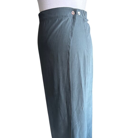 Eileen Fisher Vintage Skirt Size 1 Wrap Around Button Closure Loden Green Silk - Picture 5 of 9